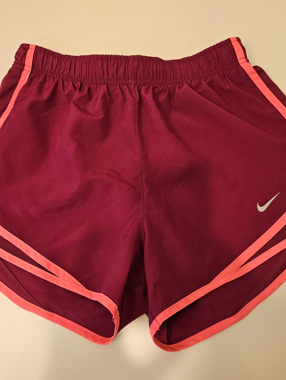 Nike Women's Maroon Performance Running Shorts with Pink Trim - Size S